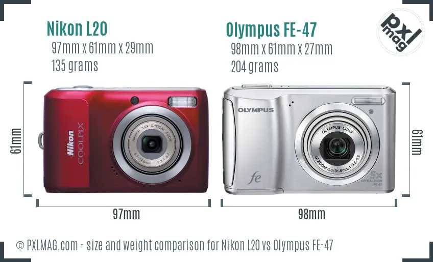 Nikon L20 vs Olympus FE-47 size comparison Nikon L20 vs Olympus FE-47 size comparison