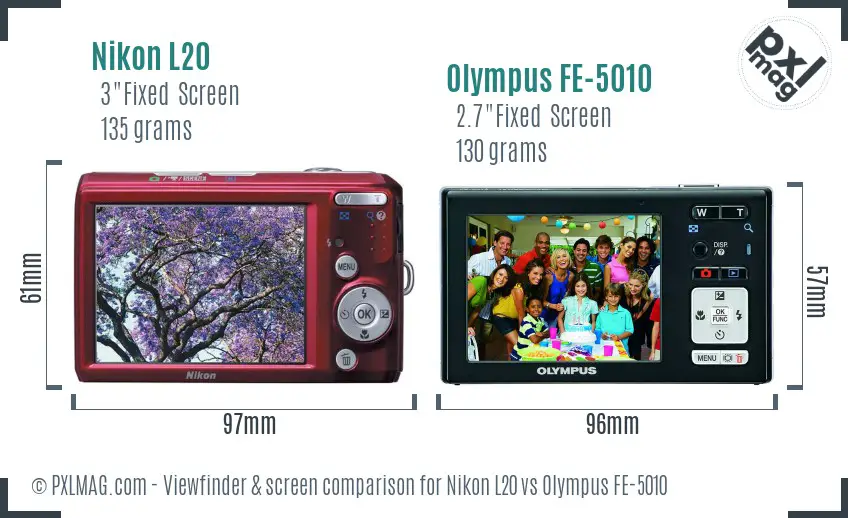 Nikon L20 vs Olympus FE-5010 Screen and Viewfinder comparison