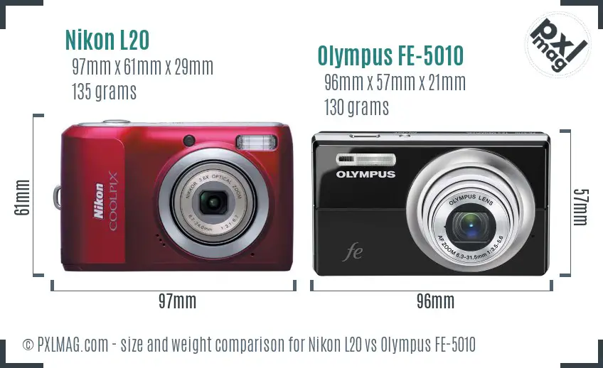 Nikon L20 vs Olympus FE-5010 size comparison