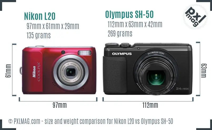 Nikon L20 vs Olympus SH-50 size comparison Nikon L20 vs Olympus SH-50 size comparison