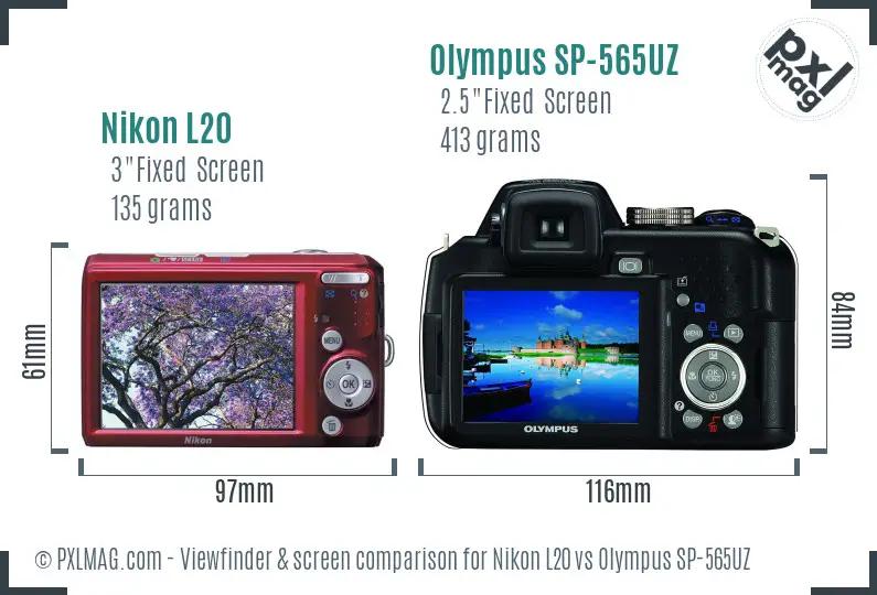 Nikon L20 vs Olympus SP-565UZ Screen and Viewfinder comparison Nikon L20 vs Olympus SP-565UZ Screen and Viewfinder comparison
