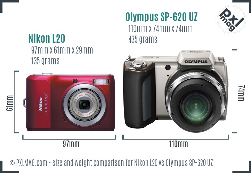 Nikon L20 vs Olympus SP-620 UZ size comparison