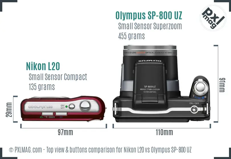 Nikon L20 vs Olympus SP-800 UZ top view buttons comparison