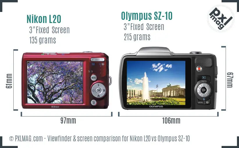 Nikon L20 vs Olympus SZ-10 Screen and Viewfinder comparison