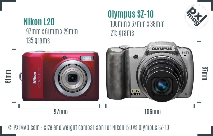 Nikon L20 vs Olympus SZ-10 size comparison