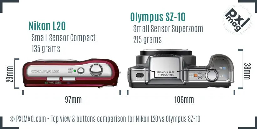 Nikon L20 vs Olympus SZ-10 top view buttons comparison