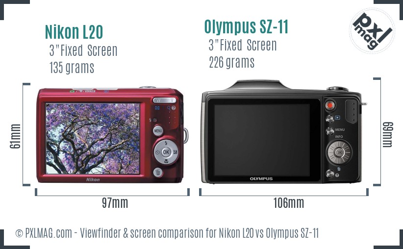 Nikon L20 vs Olympus SZ-11 Screen and Viewfinder comparison