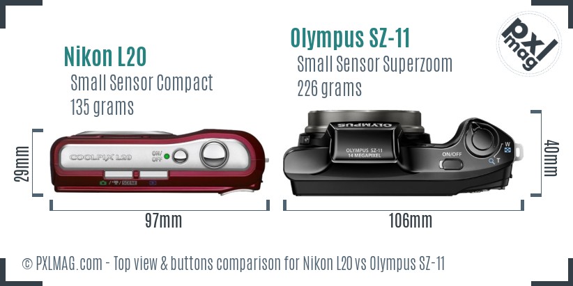Nikon L20 vs Olympus SZ-11 top view buttons comparison