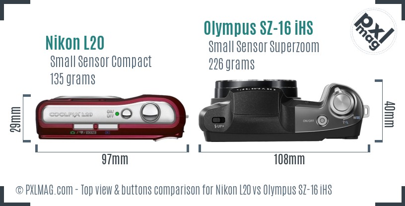 Nikon L20 vs Olympus SZ-16 iHS top view buttons comparison