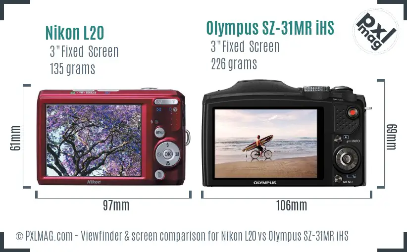 Nikon L20 vs Olympus SZ-31MR iHS Screen and Viewfinder comparison
