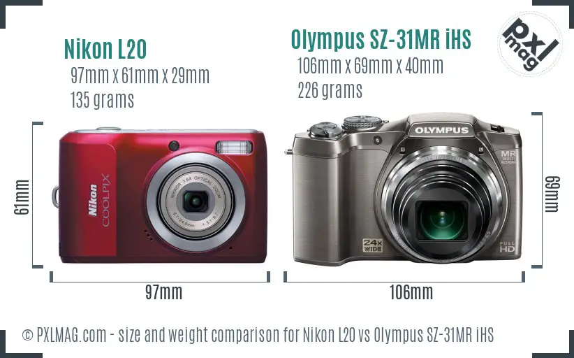 Nikon L20 vs Olympus SZ-31MR iHS size comparison