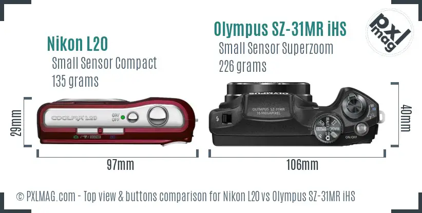 Nikon L20 vs Olympus SZ-31MR iHS top view buttons comparison