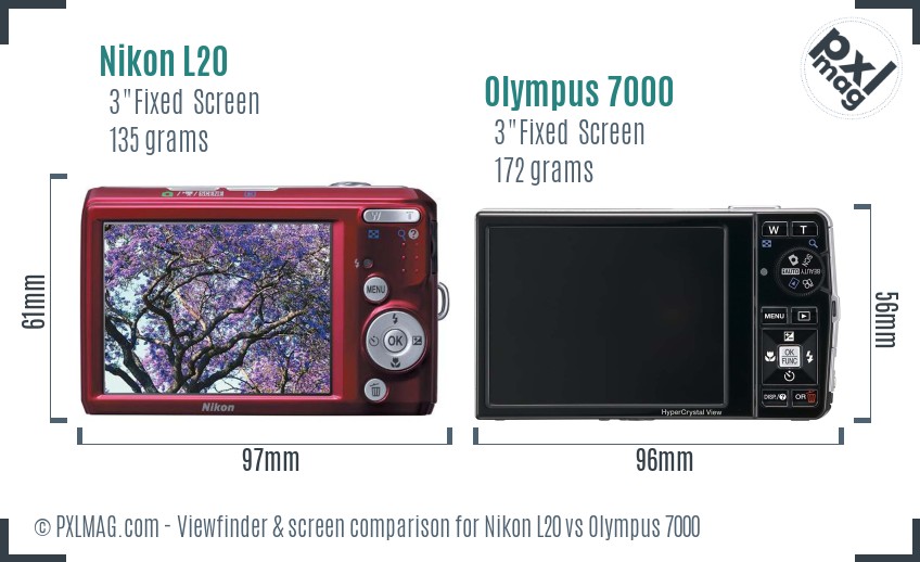 Nikon L20 vs Olympus 7000 Screen and Viewfinder comparison