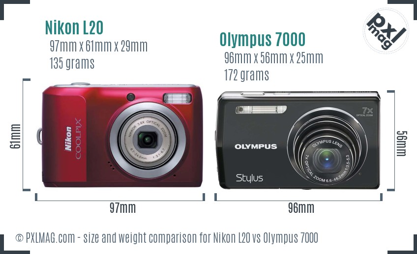 Nikon L20 vs Olympus 7000 size comparison