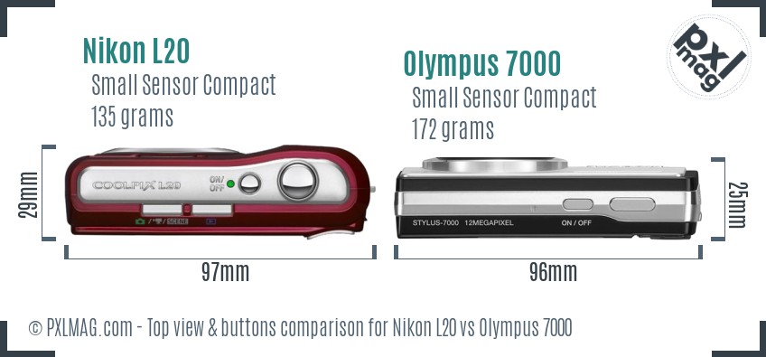 Nikon L20 vs Olympus 7000 top view buttons comparison