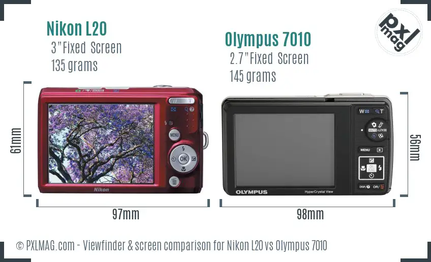 Nikon L20 vs Olympus 7010 Screen and Viewfinder comparison