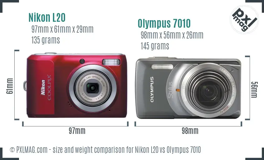 Nikon L20 vs Olympus 7010 size comparison