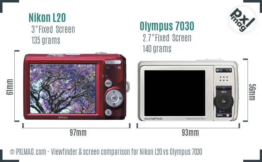 Nikon L20 vs Olympus 7030 Screen and Viewfinder comparison