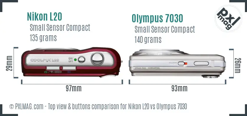 Nikon L20 vs Olympus 7030 top view buttons comparison