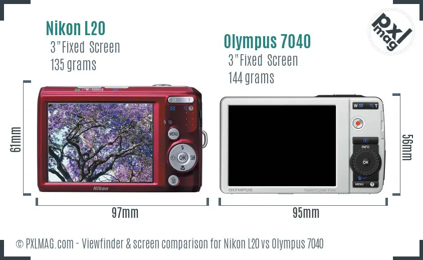 Nikon L20 vs Olympus 7040 Screen and Viewfinder comparison