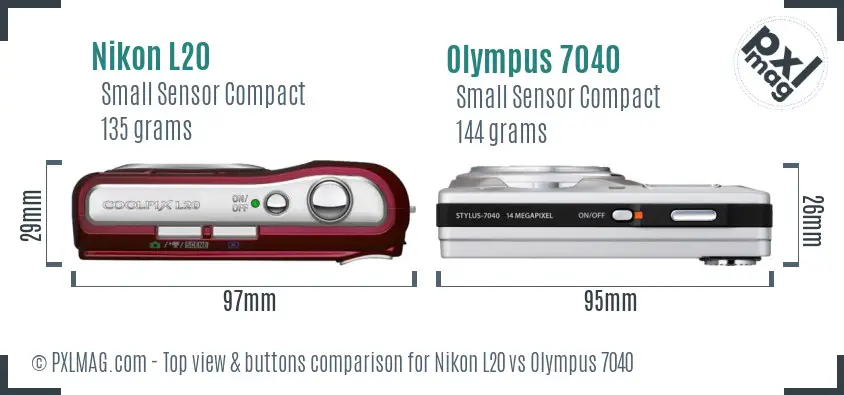 Nikon L20 vs Olympus 7040 top view buttons comparison