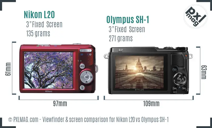 Nikon L20 vs Olympus SH-1 Screen and Viewfinder comparison