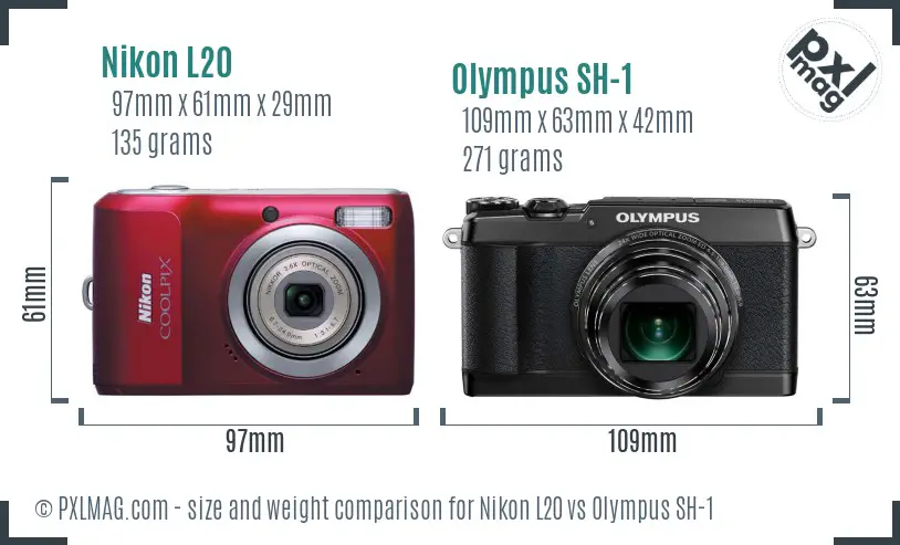 Nikon L20 vs Olympus SH-1 size comparison