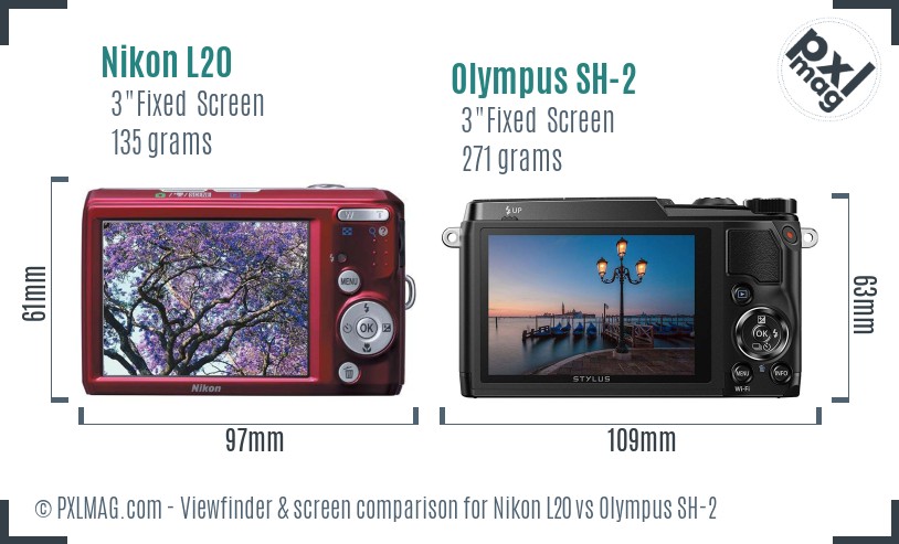 Nikon L20 vs Olympus SH-2 Screen and Viewfinder comparison