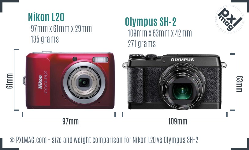 Nikon L20 vs Olympus SH-2 size comparison
