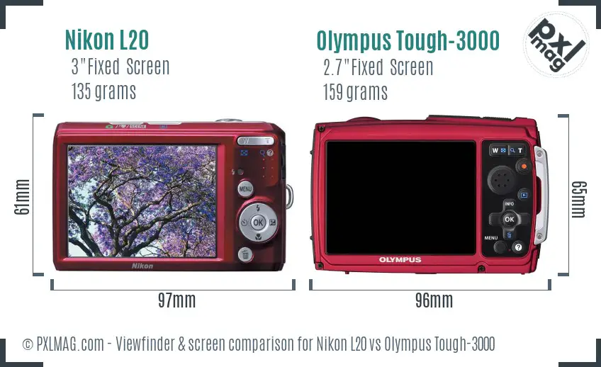Nikon L20 vs Olympus Tough-3000 Screen and Viewfinder comparison