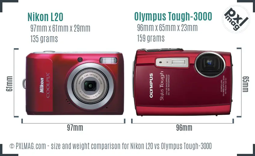 Nikon L20 vs Olympus Tough-3000 size comparison