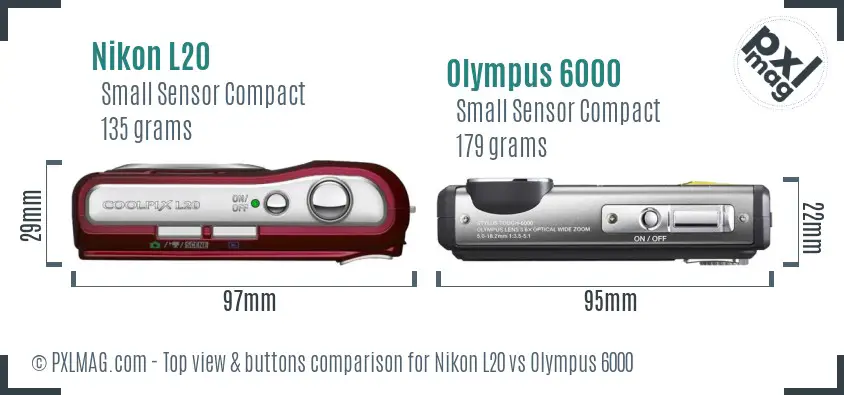 Nikon L20 vs Olympus 6000 top view buttons comparison