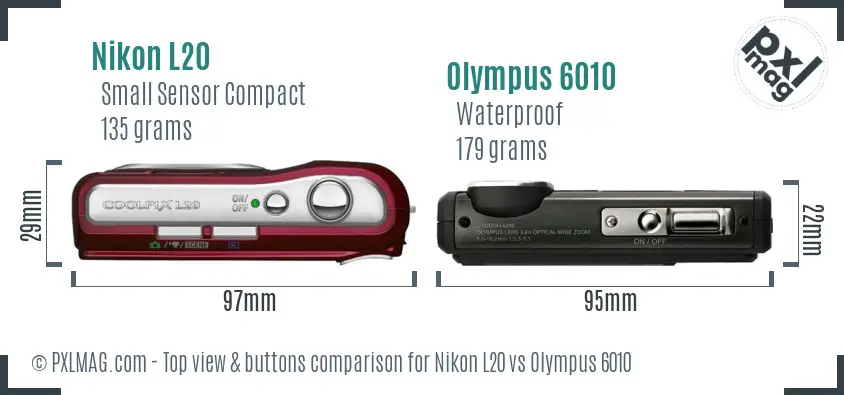 Nikon L20 vs Olympus 6010 top view buttons comparison