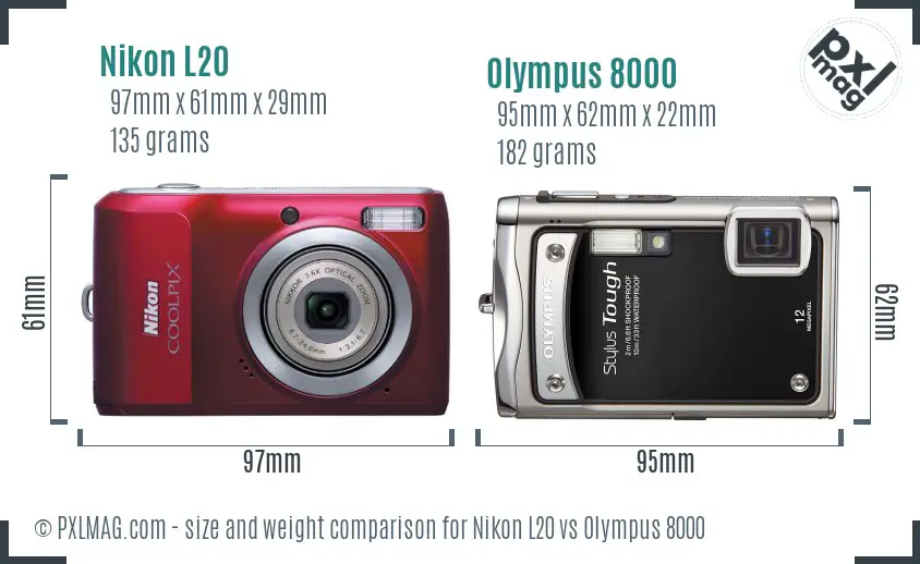 Nikon L20 vs Olympus 8000 size comparison