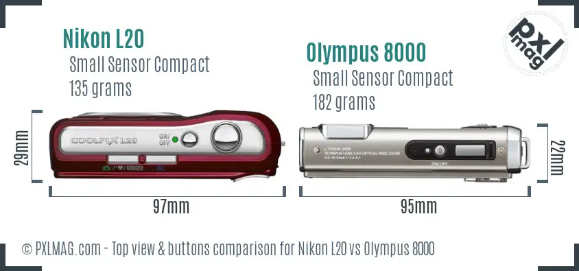 Nikon L20 vs Olympus 8000 top view buttons comparison