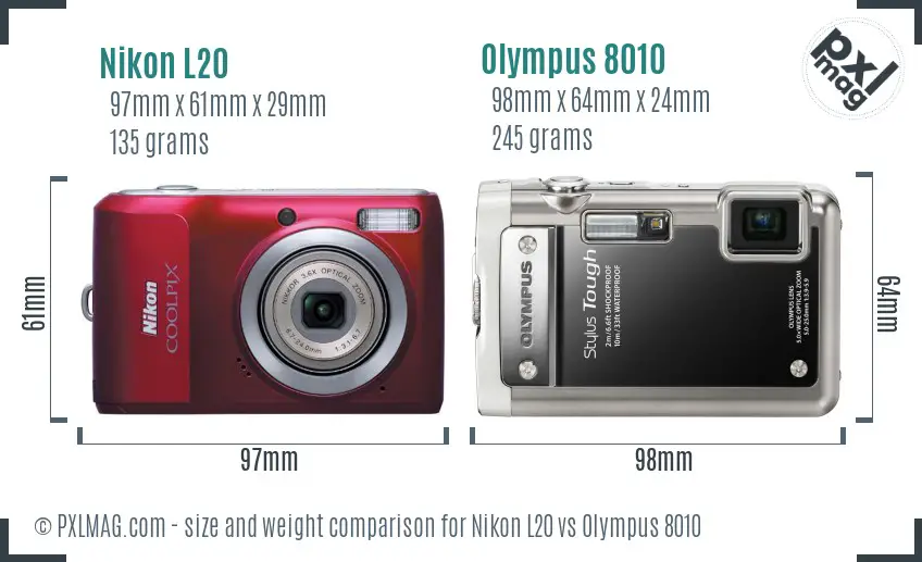 Nikon L20 vs Olympus 8010 size comparison