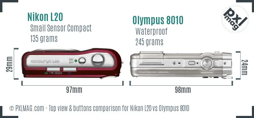 Nikon L20 vs Olympus 8010 top view buttons comparison