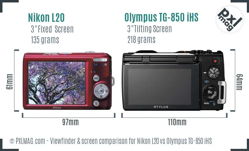Nikon L20 vs Olympus TG-850 iHS Screen and Viewfinder comparison
