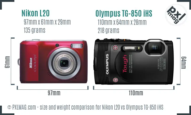 Nikon L20 vs Olympus TG-850 iHS size comparison Nikon L20 vs Olympus TG-850 iHS size comparison