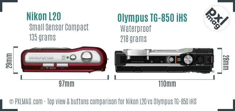Nikon L20 vs Olympus TG-850 iHS top view buttons comparison
