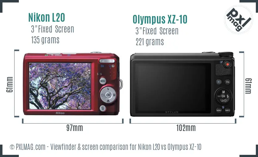 Nikon L20 vs Olympus XZ-10 Screen and Viewfinder comparison