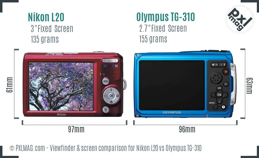 Nikon L20 vs Olympus TG-310 Screen and Viewfinder comparison