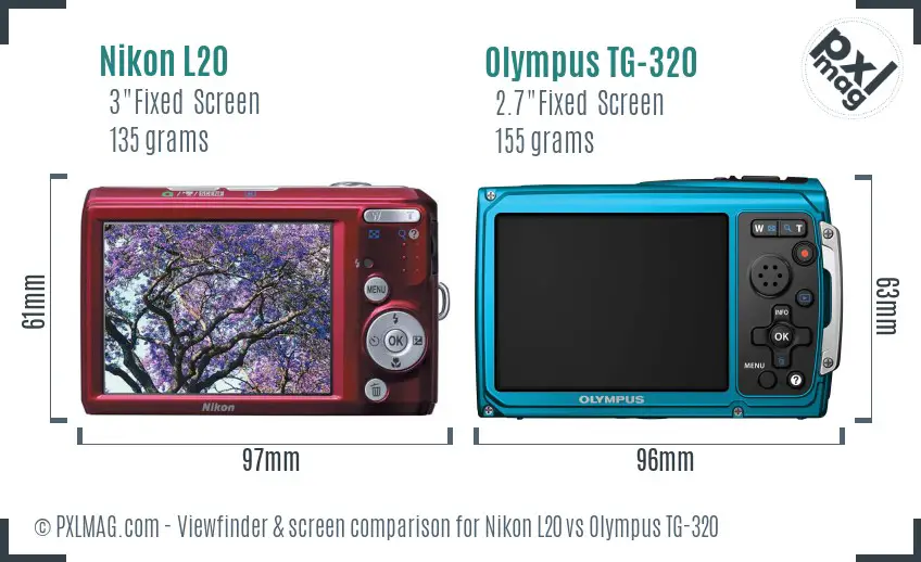 Nikon L20 vs Olympus TG-320 Screen and Viewfinder comparison