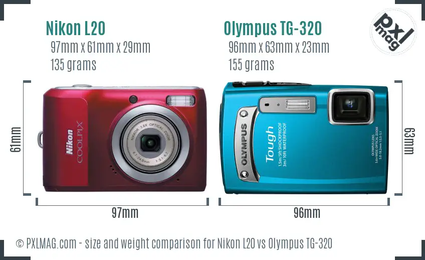 Nikon L20 vs Olympus TG-320 size comparison