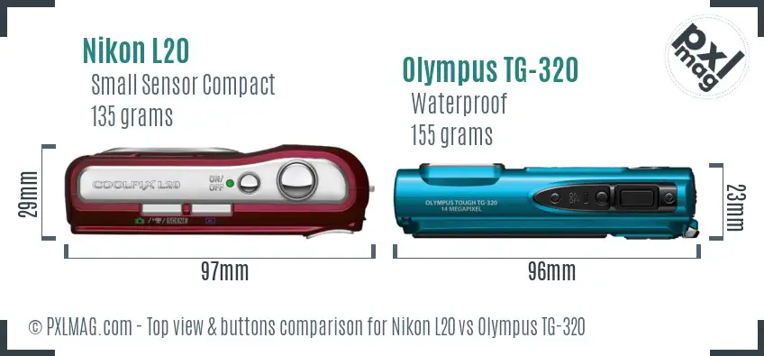 Nikon L20 vs Olympus TG-320 top view buttons comparison