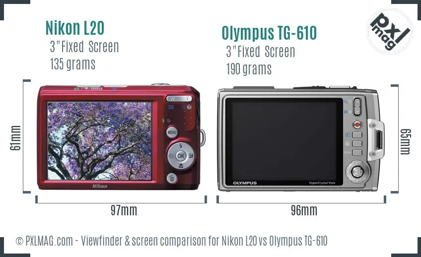 Nikon L20 vs Olympus TG-610 Screen and Viewfinder comparison