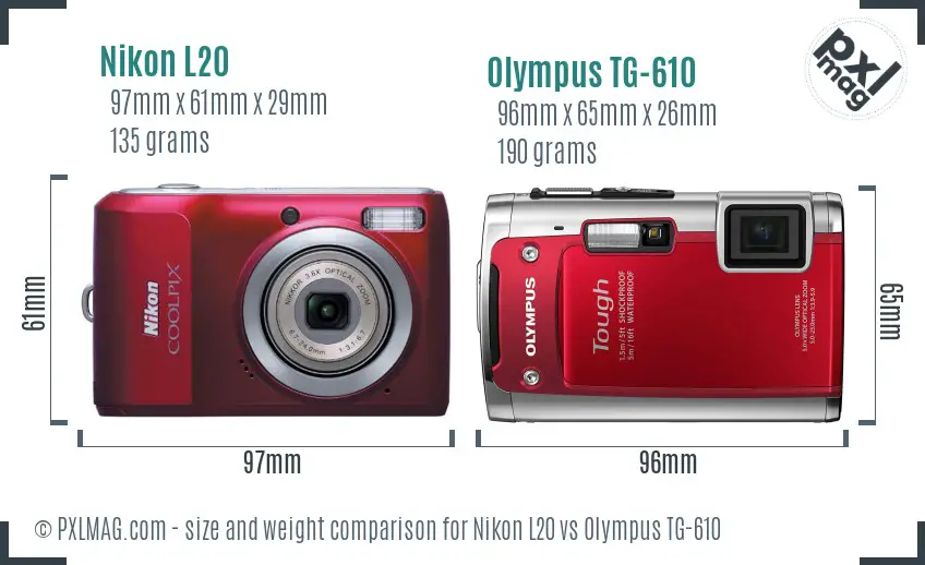 Nikon L20 vs Olympus TG-610 size comparison