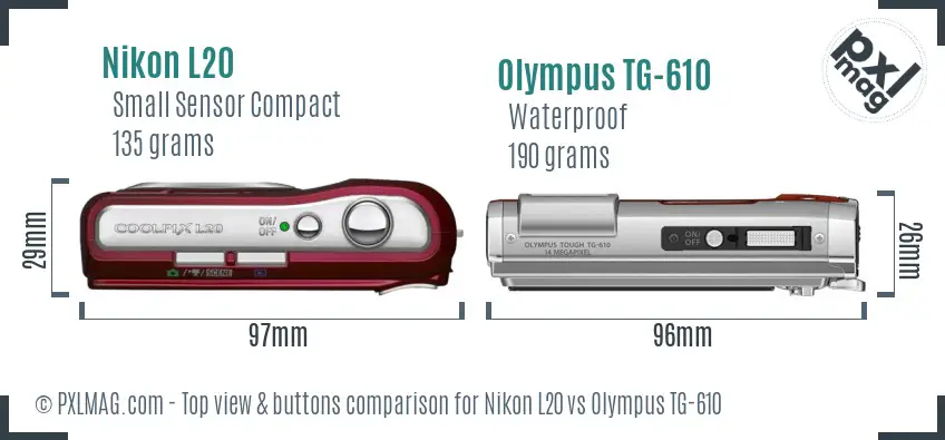 Nikon L20 vs Olympus TG-610 top view buttons comparison