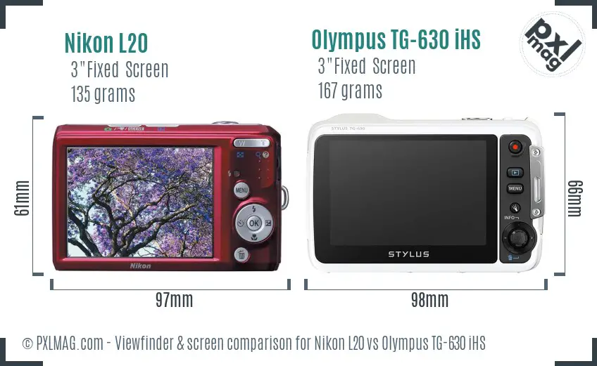 Nikon L20 vs Olympus TG-630 iHS Screen and Viewfinder comparison