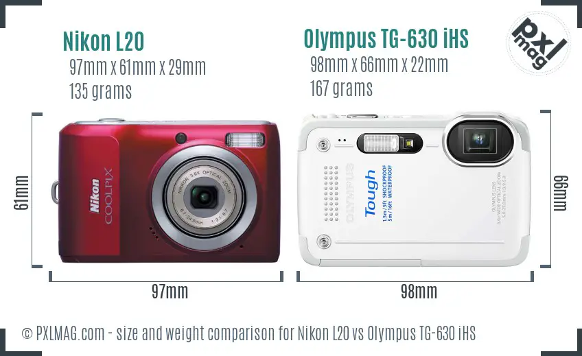 Nikon L20 vs Olympus TG-630 iHS size comparison